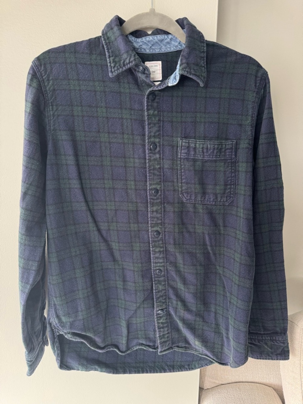 GAP Navy and Green Plaid Button-Down Shirt